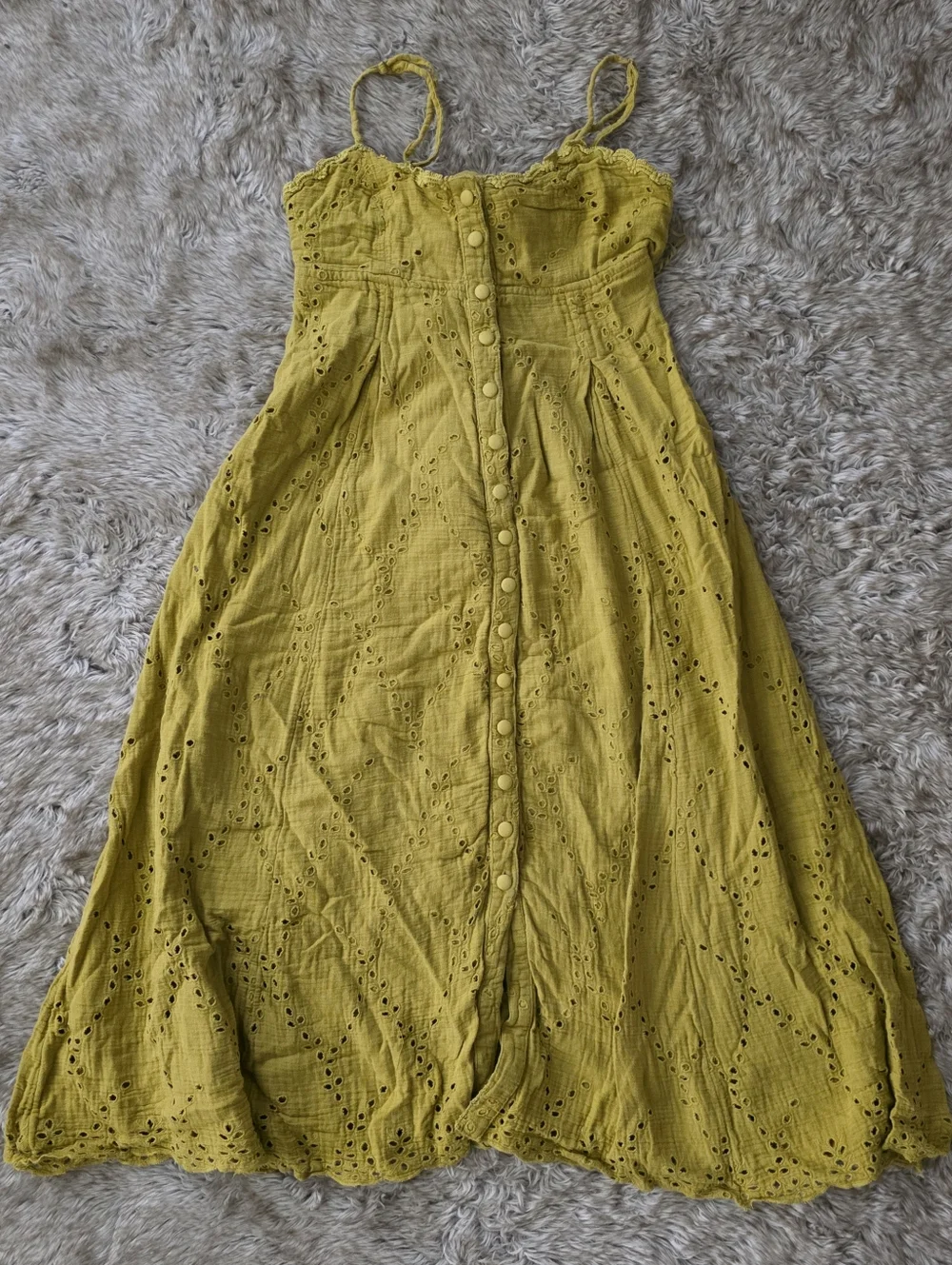 Free People Getaway Sleeveless Maxi Dress Green Eyelet Open Back Button Front - Picture 3 of 13